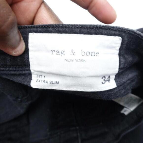 Rag &‎ Bone Fit 1 Skinny Jean Men's 34 Black Denim Stretch Extra Slim Distressed - Picture 5 of 9